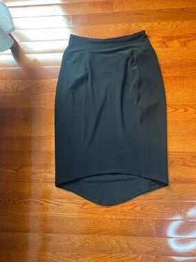 Sympli Black Pencil Skirt with Curved Back Hem